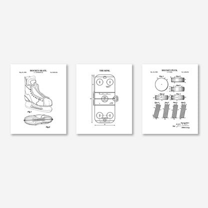 Hockey Wall Art Set - Skate, Puck & Rink - Ready to Frame Prints