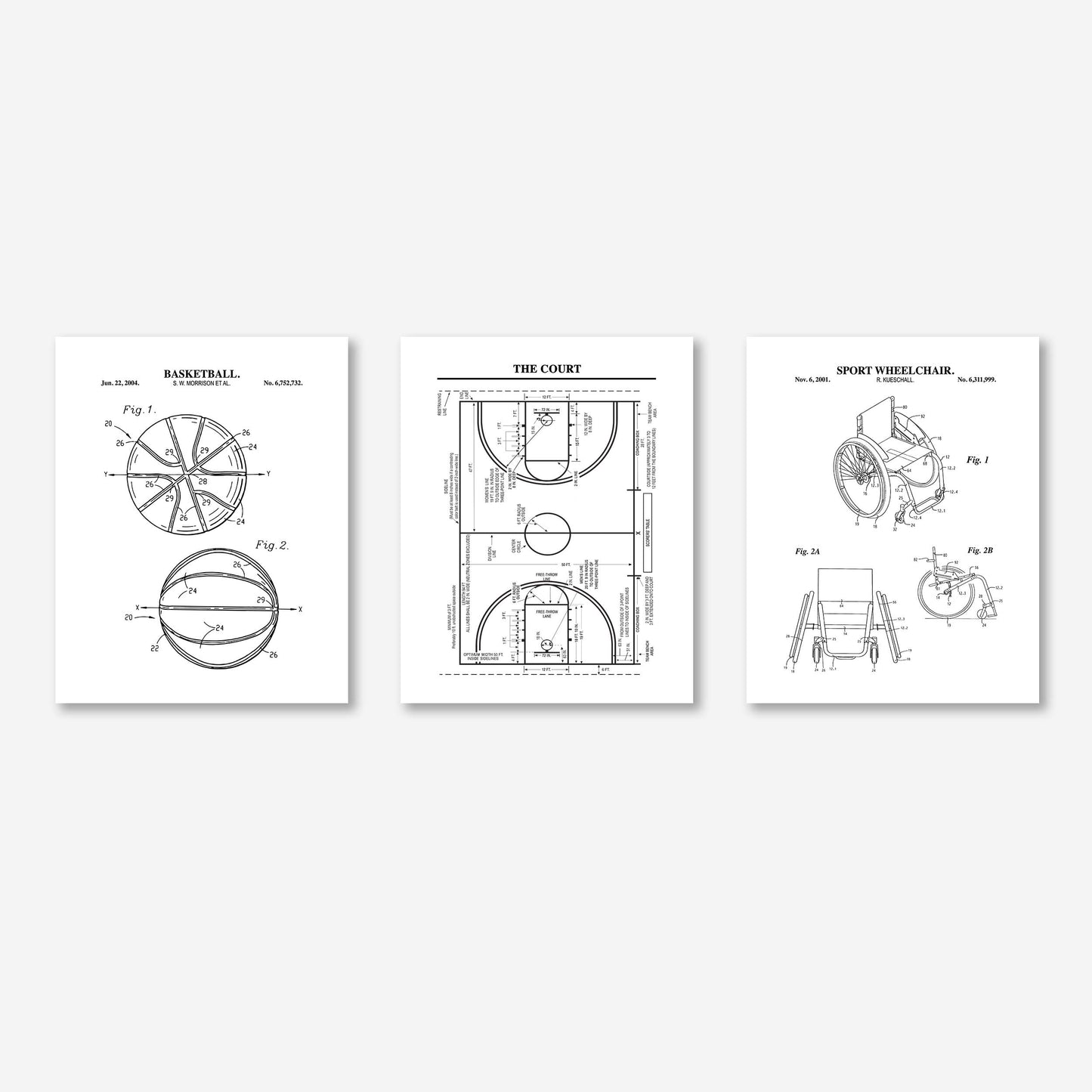 Adaptive Basketball Patent Print Wall Art - Set of 3 Physical Prints