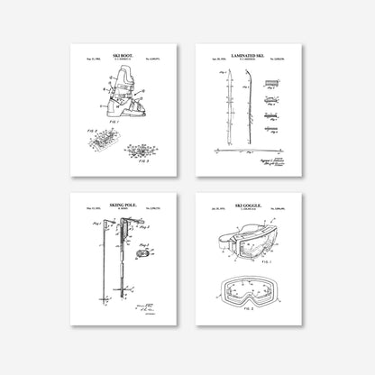 Skiing Patent Wall Art Set - Boot, Ski, Pole and Goggle - Ready to Frame Prints