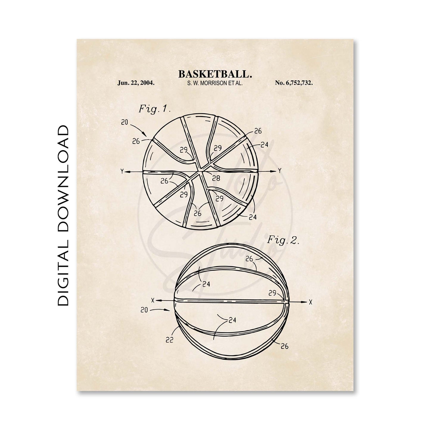 Baseball, Football, Soccer Ball and Basketball Patent Print Wall Art - Set of 4 - PRINTABLE DIGITAL DOWNLOAD