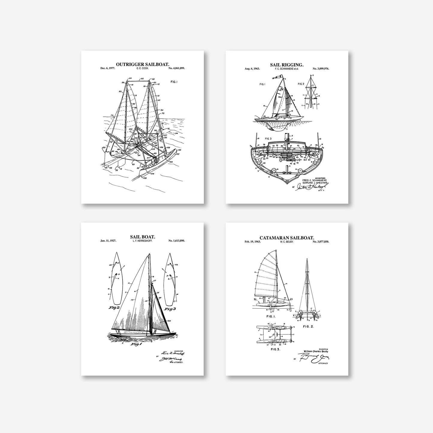 Sailing Patent Prints Wall Art - Set of 4 Physical Prints