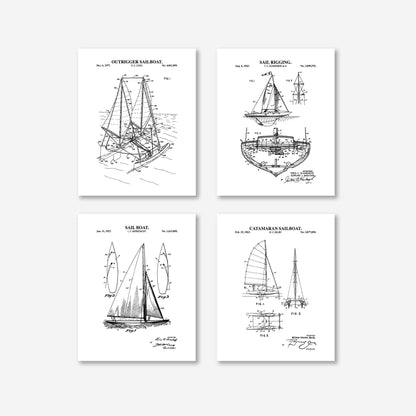 Sailing Patent Prints Wall Art - Set of 4 Physical Prints