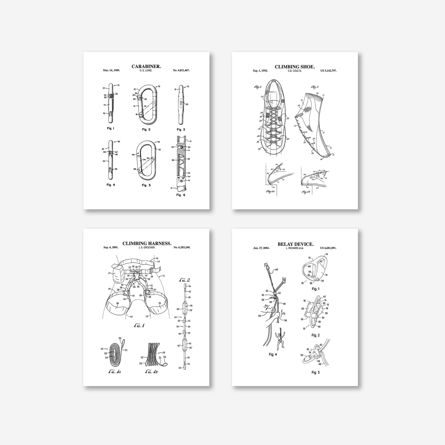 Climbing Patent Wall Art Set | Ready to Frame Prints