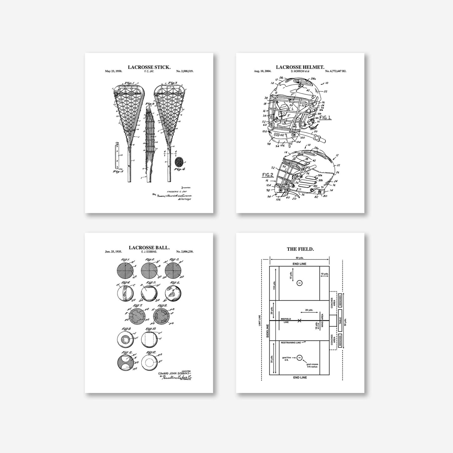 Men's Lacrosse Wall Art - Set of 4 Physical Prints