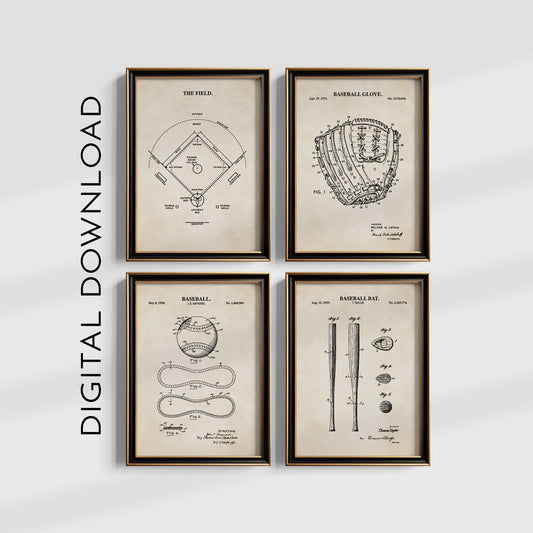 Baseball Patent Print Wall Art - Set of 4 - DIGITAL DOWNLOAD