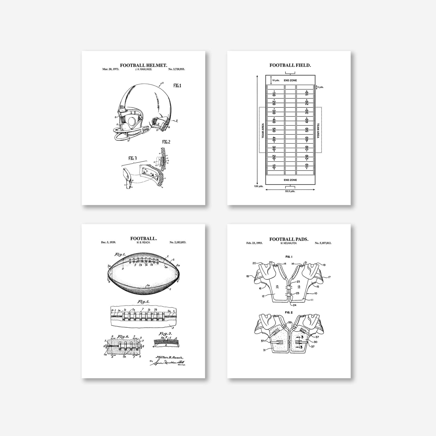 Football Patent Wall Art - Set of 4 Ready to Frame Prints