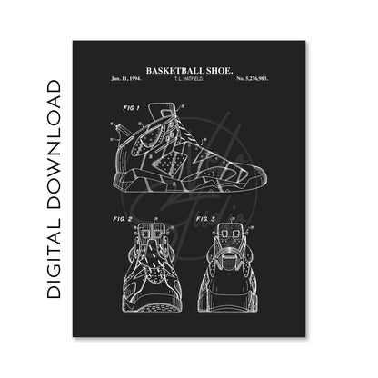 Basketball Patent Print Wall Art - Set of 6 - PRINTABLE DIGITAL DOWNLOAD