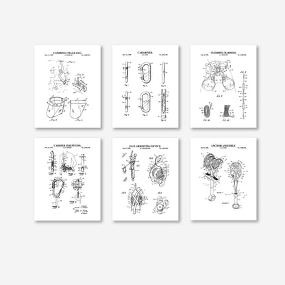 Rock Climbing Patent Print Wall Art - Set of 6 Physical Prints