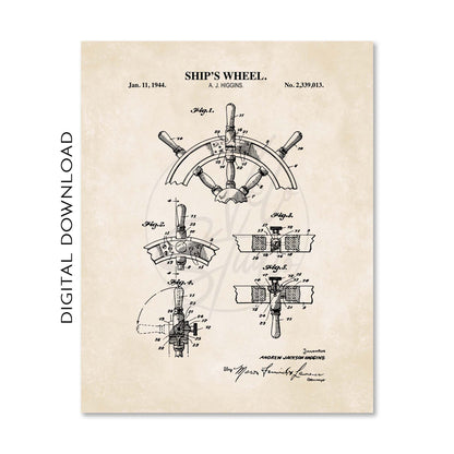 Nautical Sailing Patent Print Wall Art - Vintage Coastal Set of 6 - PRINTABLE DIGITAL DOWNLOAD