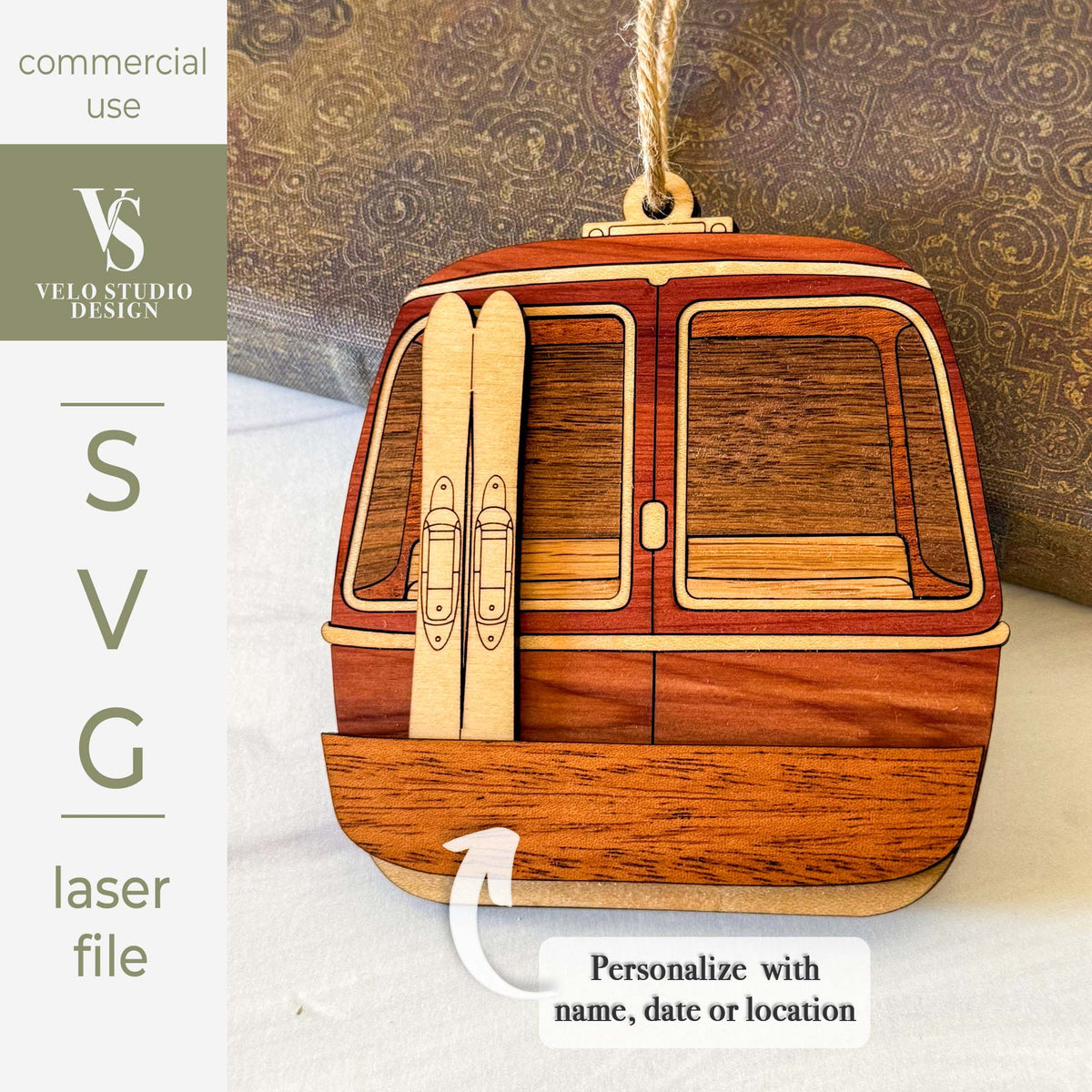 Ski Gondola Ornament SVG | Layered Laser Cut File