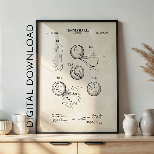 Tennis Ball Patent Wall Art - PRINTABLE DIGITAL DOWNLOAD
