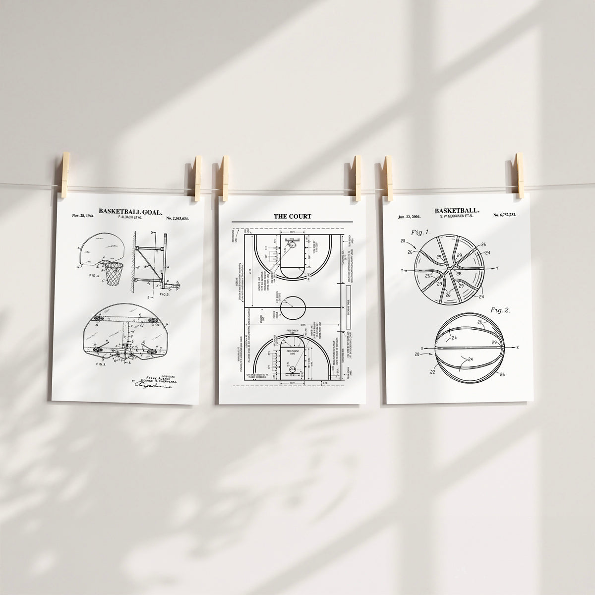 Basketball Patent Print Wall Art | Set of 3 Ready to Frame Prints