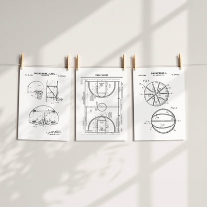 Basketball Patent Print Wall Art | Set of 3 Ready to Frame Prints