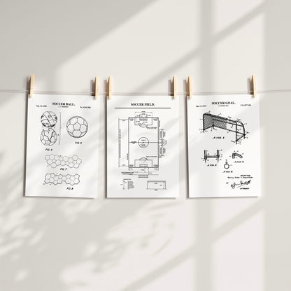 Soccer Wall Art Set - Ball, Field, Goal - Ready to Frame Prints