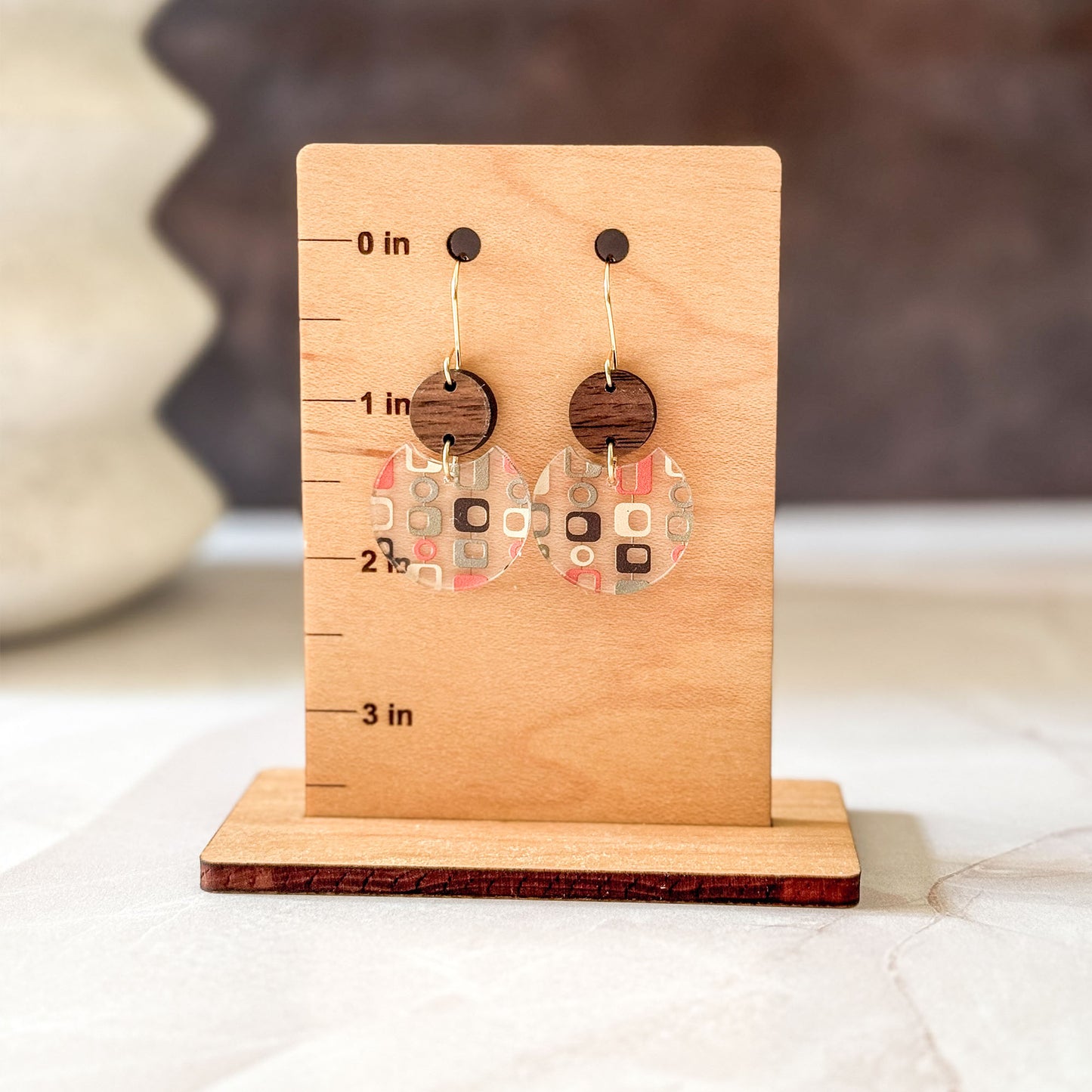 Retro Boho Wood & Acrylic Dangle Earrings