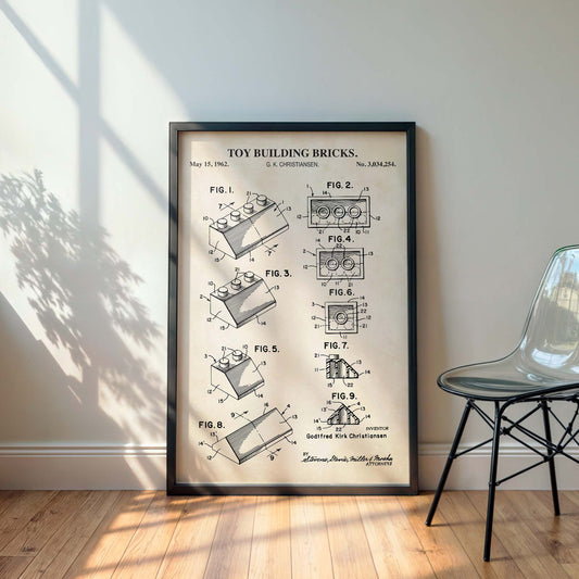 Angled Toy Brick Patent Wall Art - PRINTABLE DIGITAL DOWNLOAD
