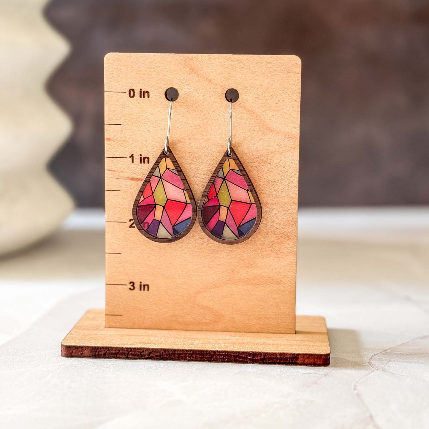 Retro Boho Faux Stained Glass Earrings – Handcrafted Jewelry