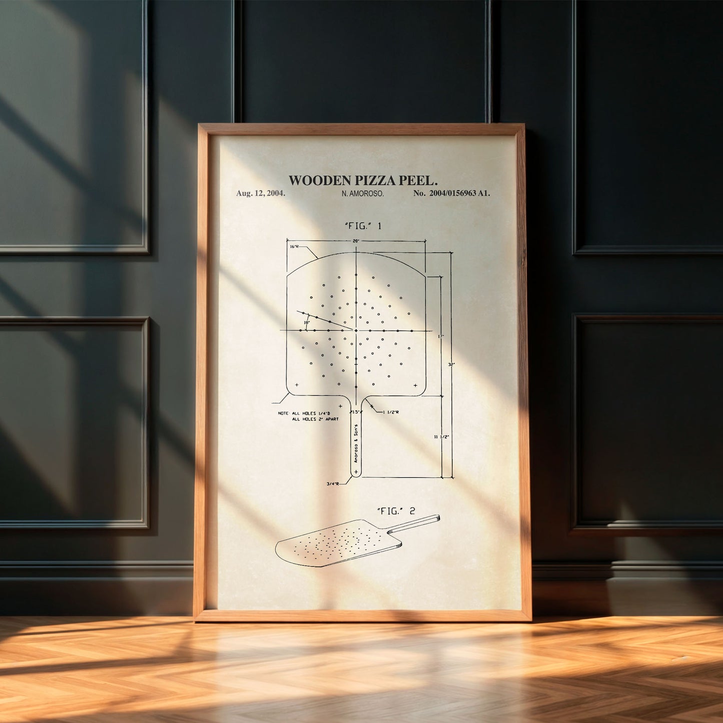 Pizza Peel Patent Wall Art  - PRINTABLE DIGITAL DOWNLOAD