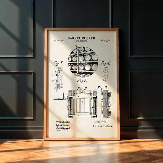 Whiskey Barrel Roller Vintage Patent Wall Art - PRINTABLE DIGITAL DOWNLOAD
