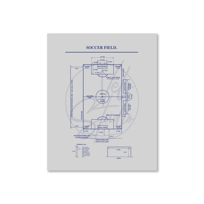 Soccer field blueprint on a white background