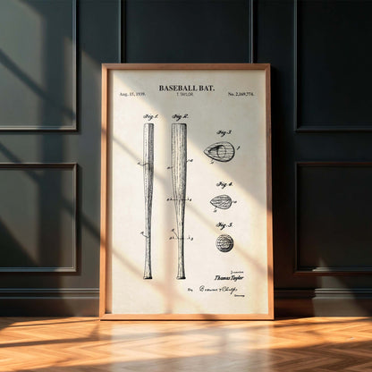 Baseball Bat Patent Wall Art - PRINTABLE DIGITAL DOWNLOAD