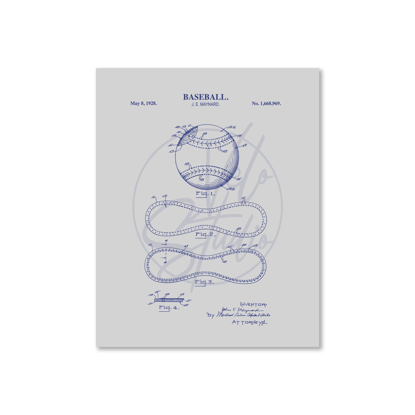 Baseball patent illustration on a white background