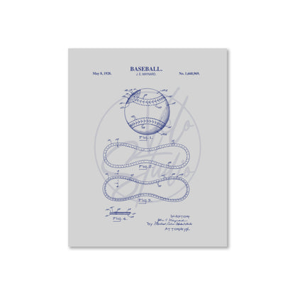 Baseball patent illustration on a white background