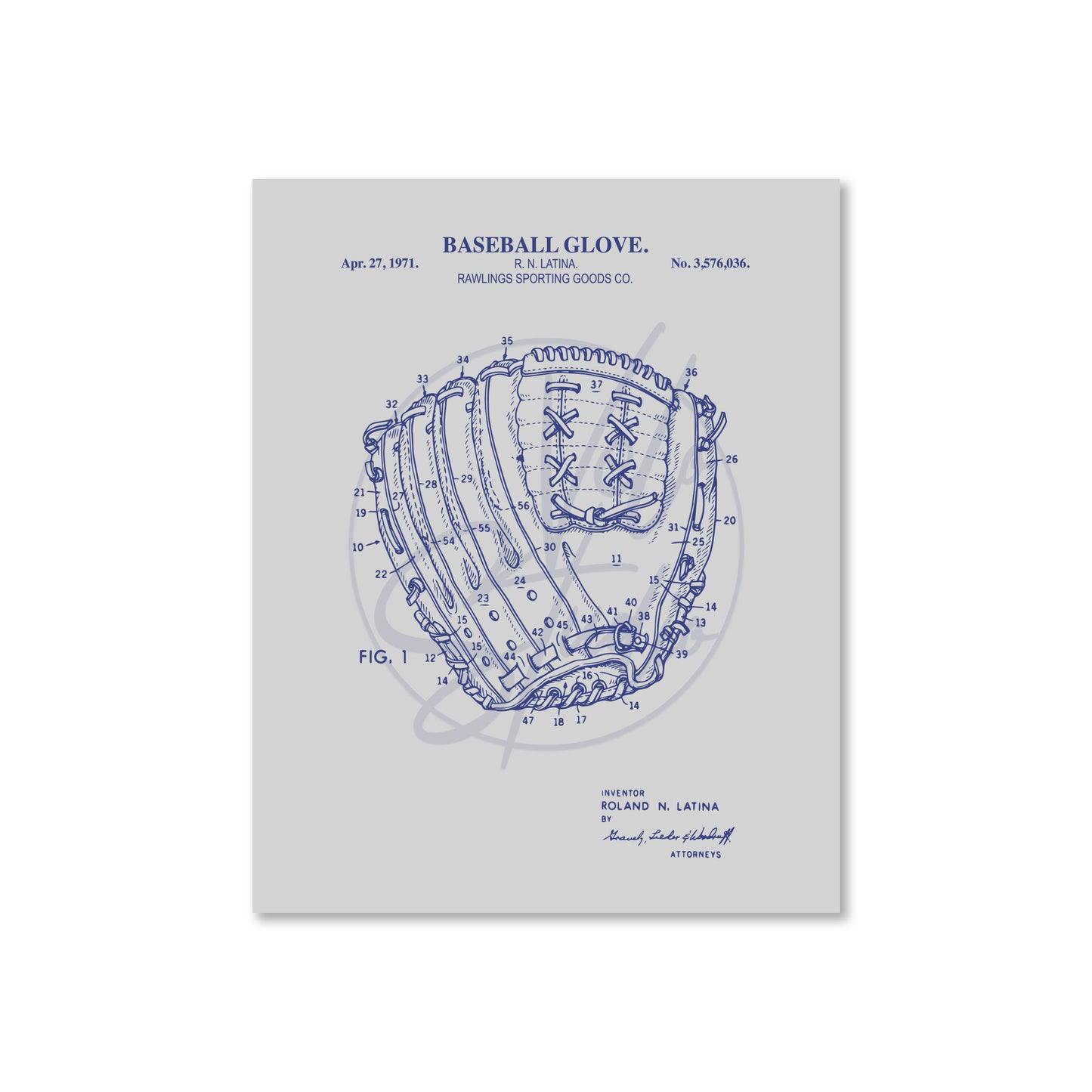 Baseball Glove Patent Wall Art - Ready to Frame Print
