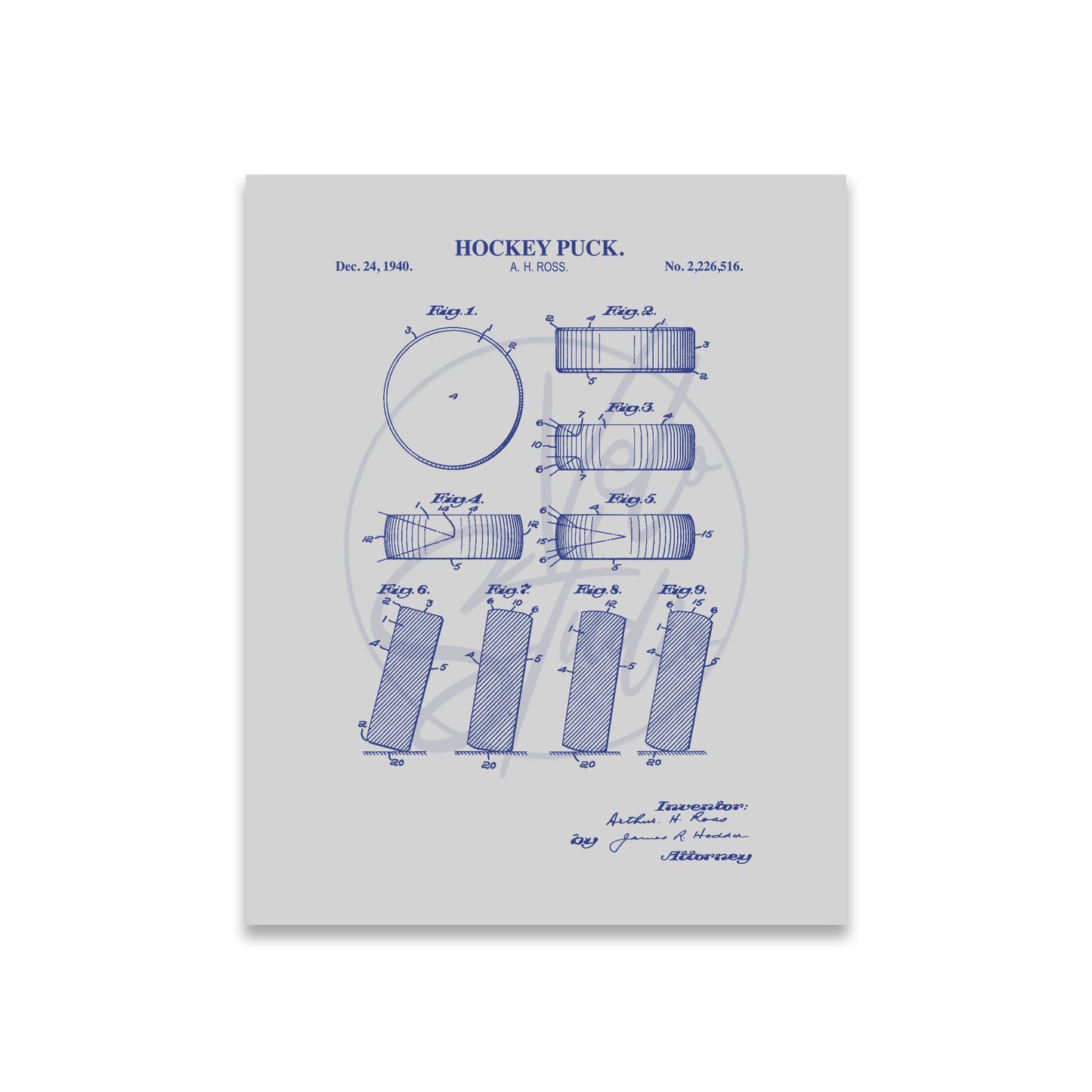 Hockey Puck Patent Wall Art  - Ready to Frame Print