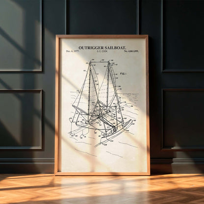Outrigger Sailboat Patent Wall Art - Nautical Coastal Print - PRINTABLE DIGITAL DOWNLOAD