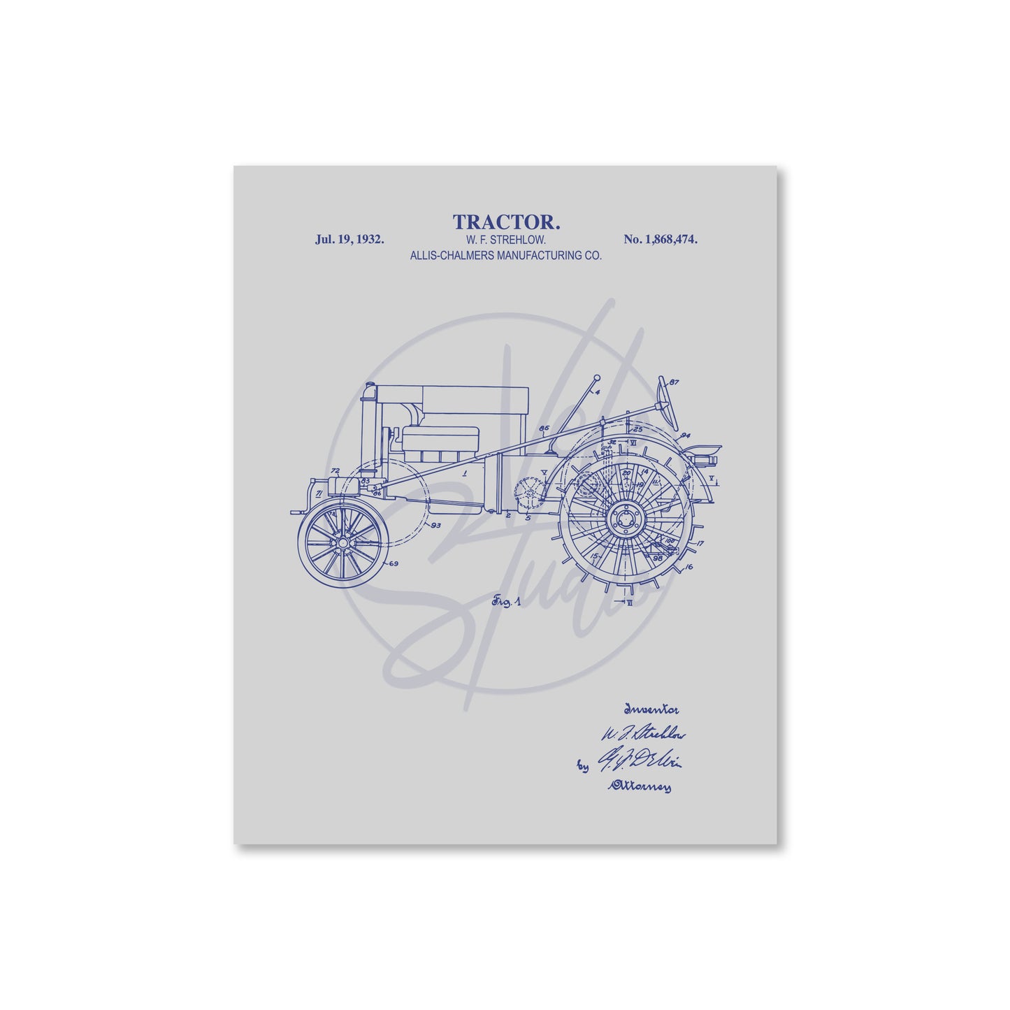 Blueprint of a tractor on a white background