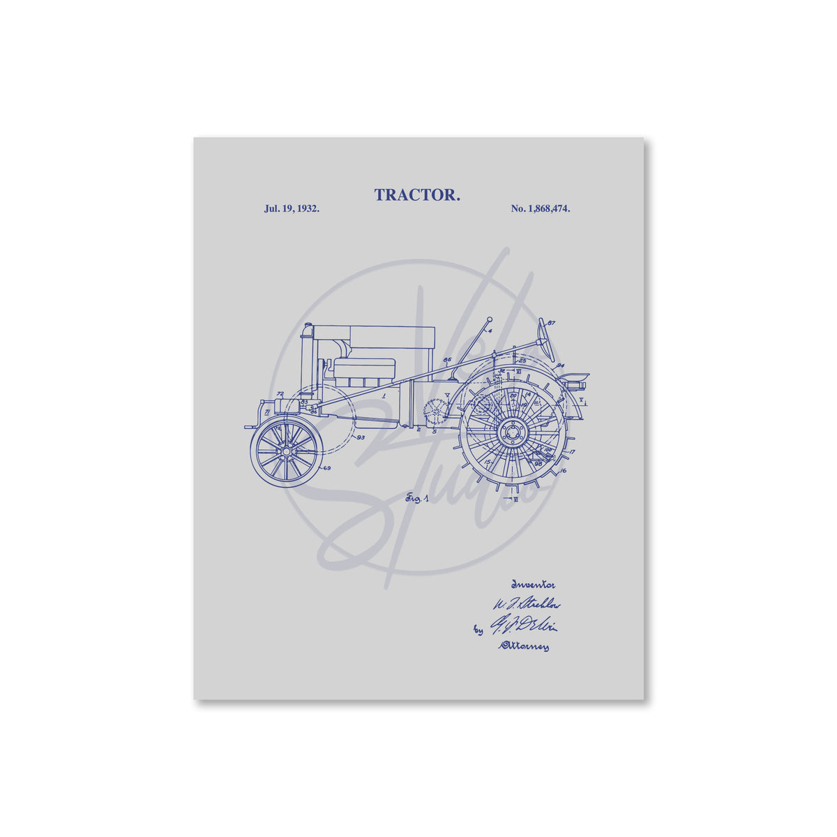 Tractor Wall Art - 1932 Tractor Patent Art - Ready to Frame Print