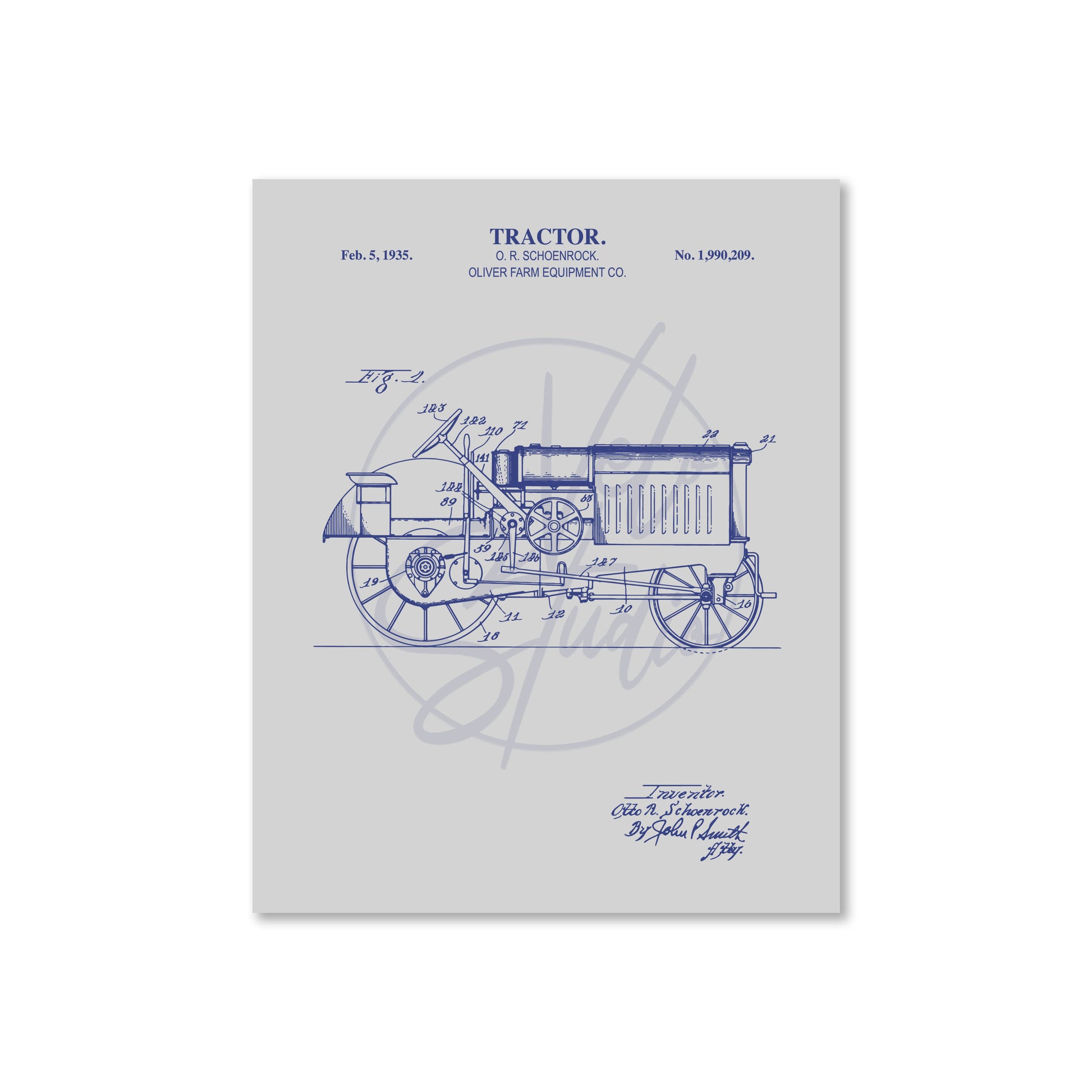Blueprint of a tractor on a white background