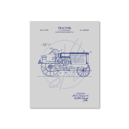 Blueprint of a tractor on a white background