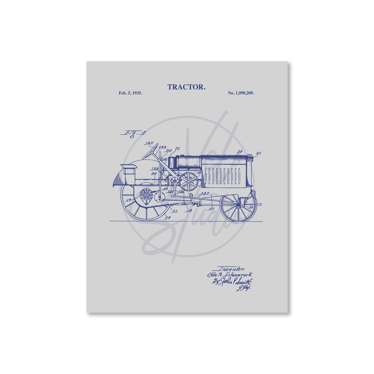 Tractor Wall Art - 1935 Tractor Patent Art - Ready to Frame Print