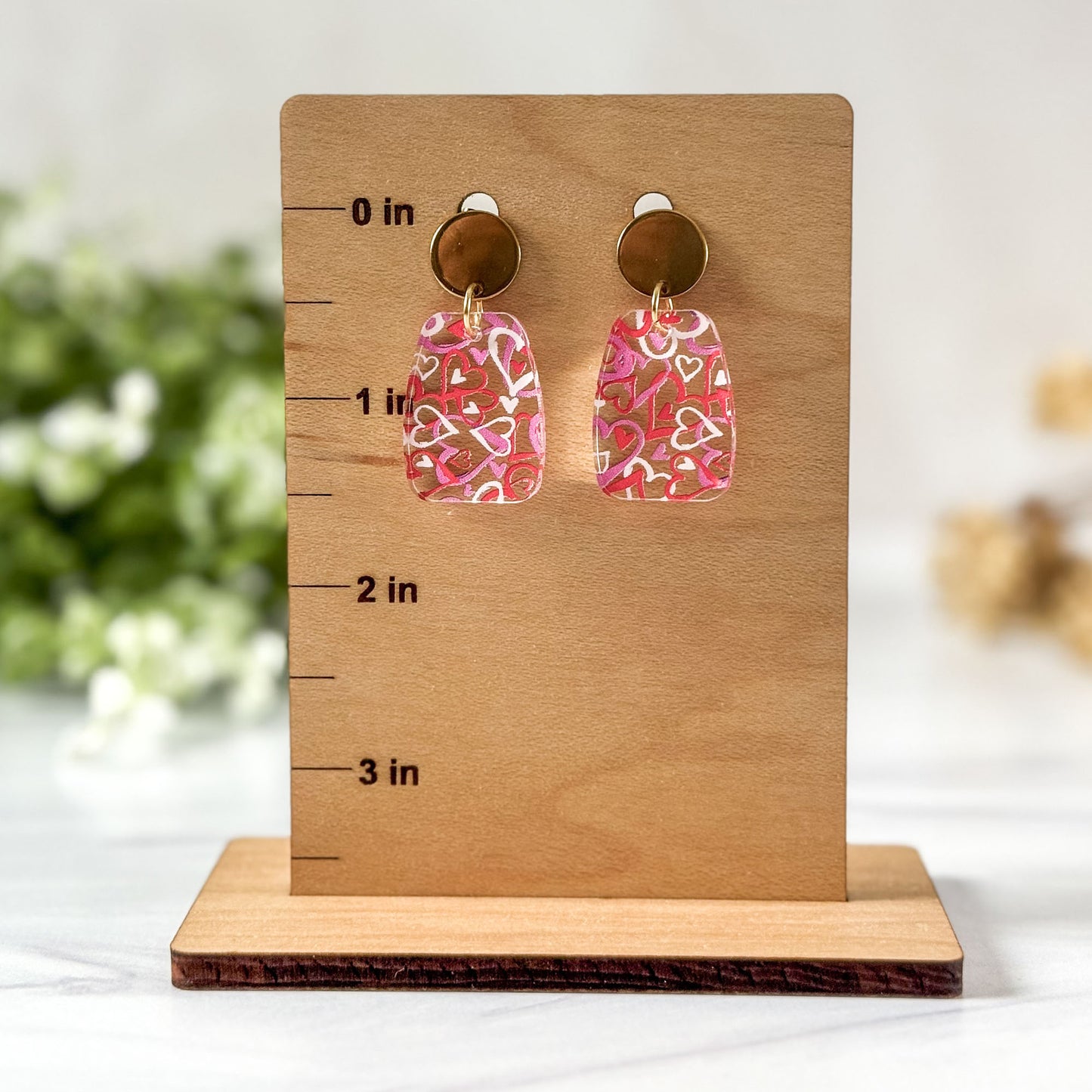 Whimsical Valentine Heart Rectangle Dangle Earrings