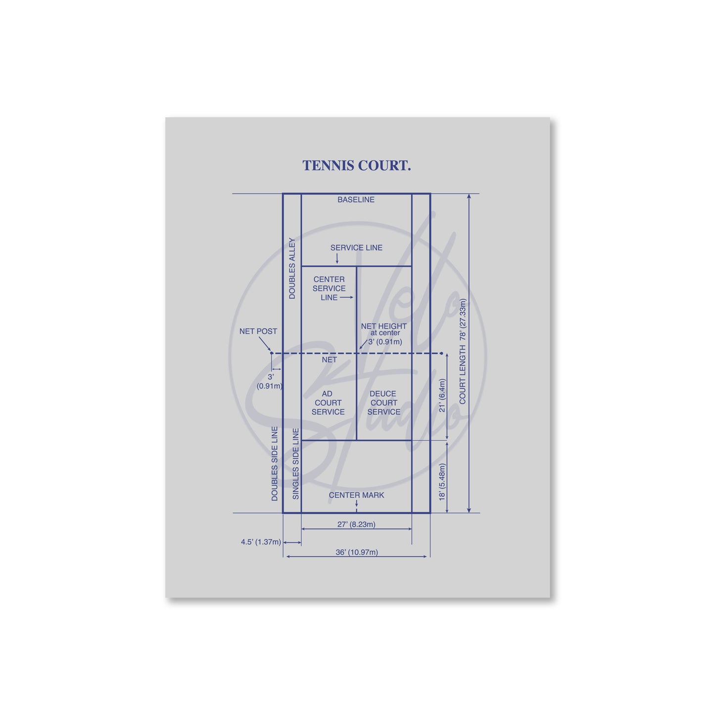 Tennis Court Wall Art - Ready to Frame Minimalist Sports Decor