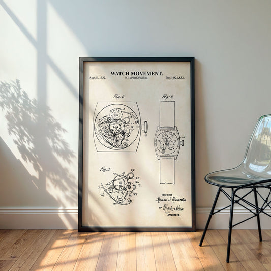 Watch Movement 1932 Patent Wall Art  - PRINTABLE DIGITAL DOWNLOAD