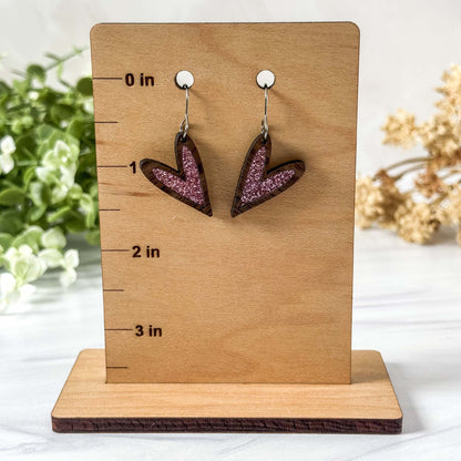 Pink Glitter Heart Dangle Earrings