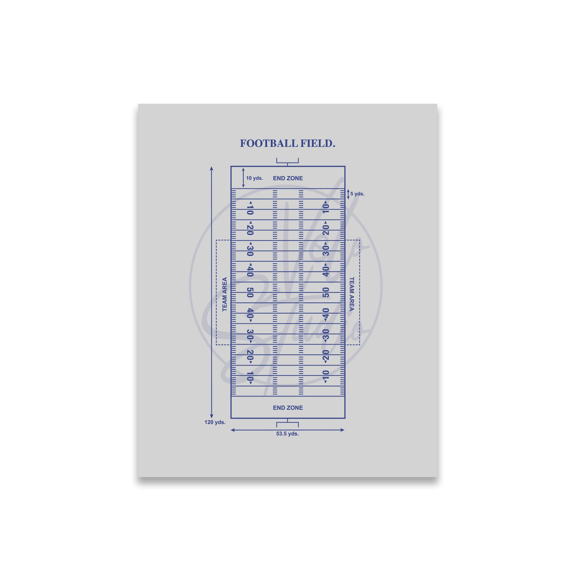 Notebook with football field diagram on a white background