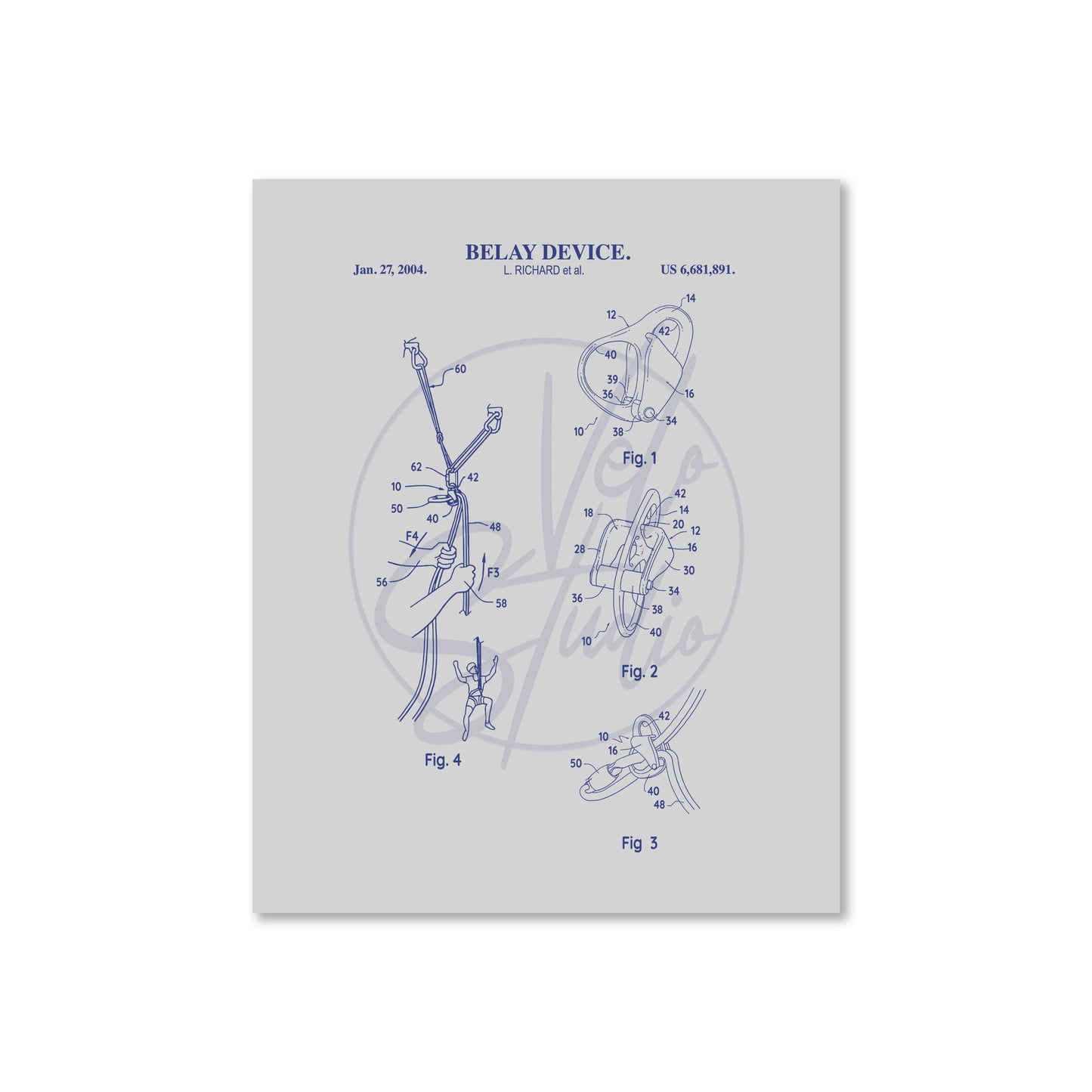 Belay Device Patent Wall Art - Ready to Frame Print