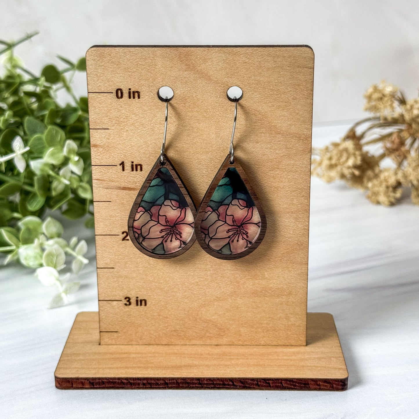 Cherry Blossom Faux Stained Glass Earrings