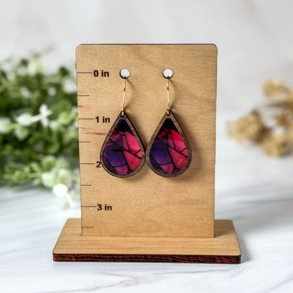 Pink & Purple Mosaic Faux Stained Glass Earrings
