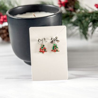 Christmas Tree with Bow - Petite Dangle Earrings