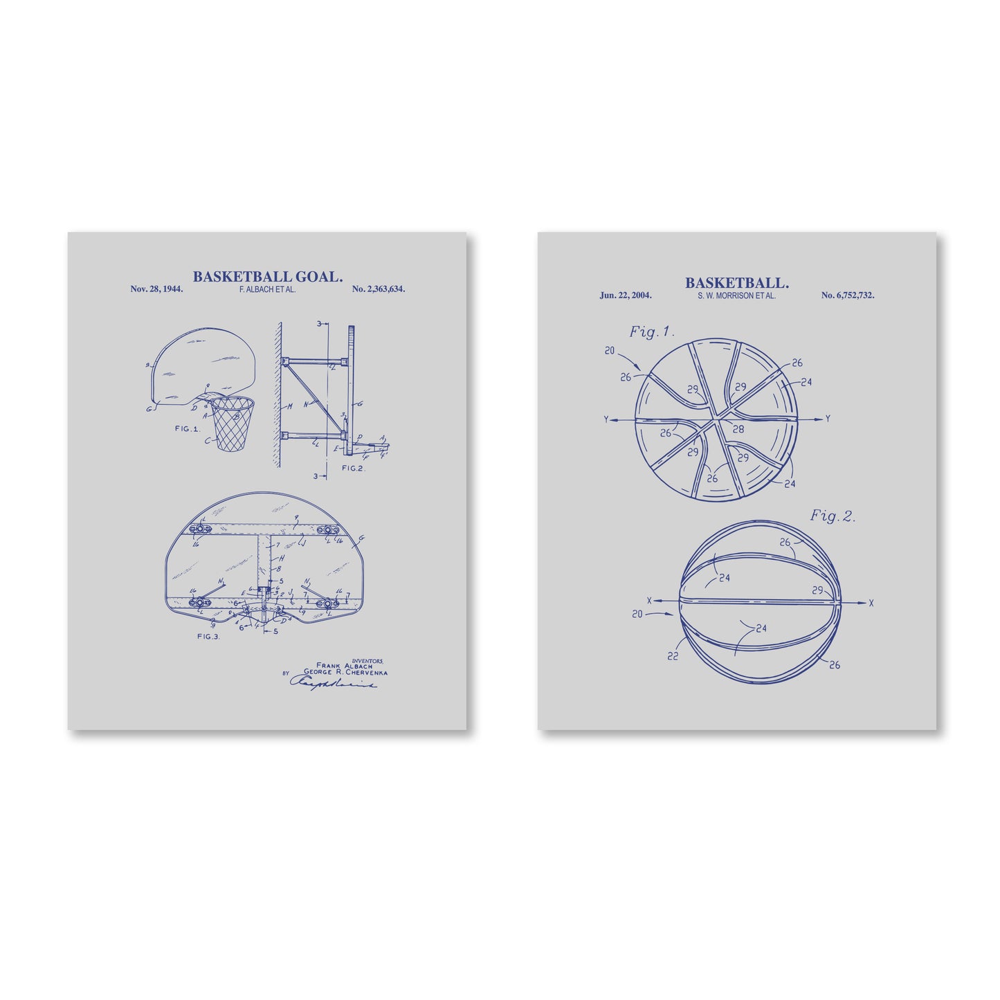 Basketball Patent Wall Art - Set of 2 Ready to Frame Prints