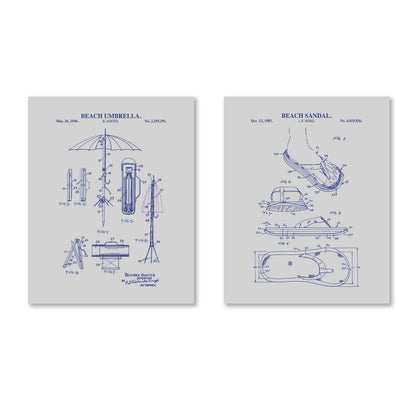 Beach Wall Art Set of 2 -  Flip Flop and Umbrella - Ready to Frame Prints