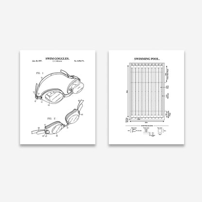 Swimming Wall Art Set - Swim Goggles & Pool- Ready to Frame Prints