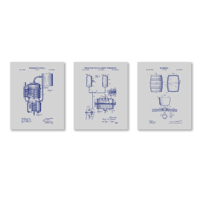 Whiskey Bourbon Patent Wall Art - Set of 3 Physical Prints