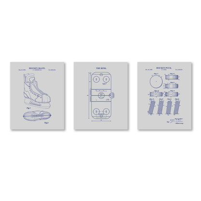 Hockey Wall Art Set - Skate, Puck & Rink - Ready to Frame Prints
