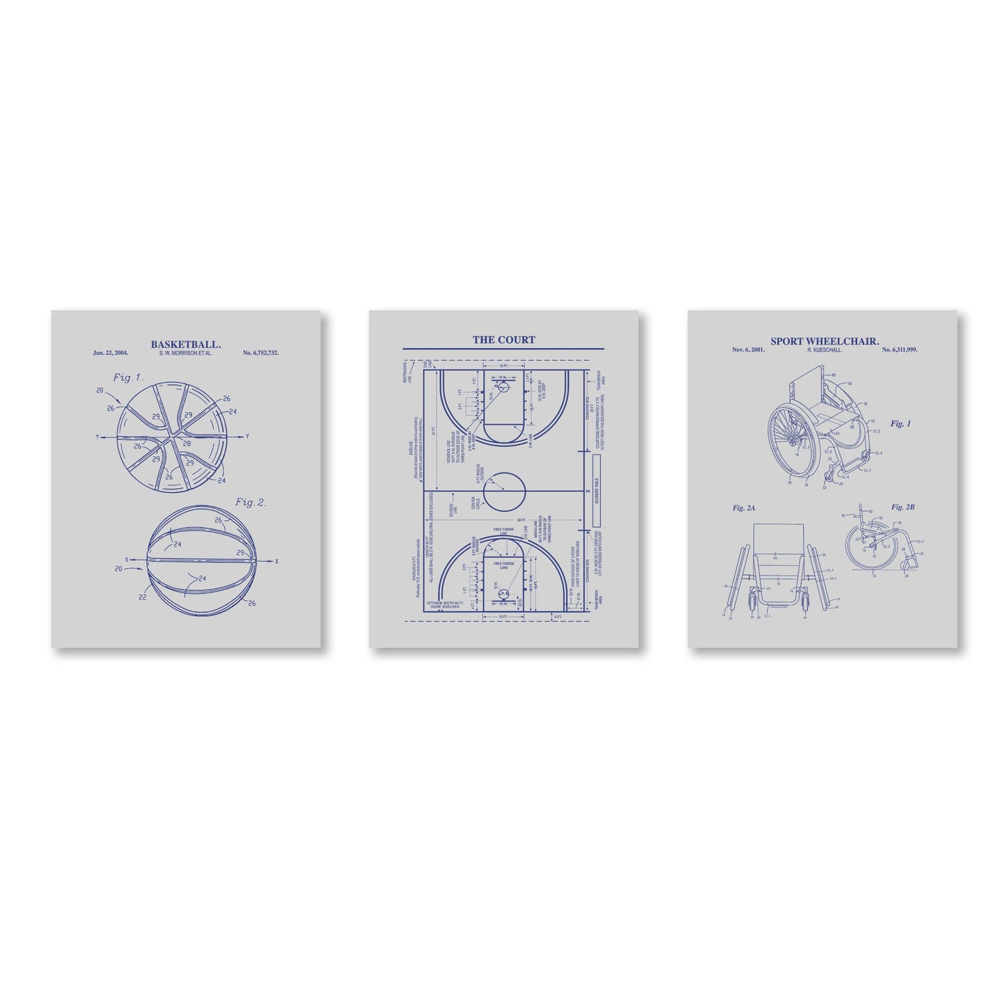 Adaptive Basketball Patent Print Wall Art - Set of 3 Physical Prints